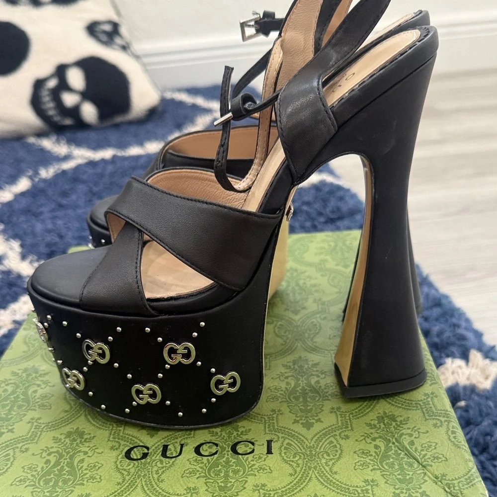 Gucci Black Platform Heels with logo 35 - Picture 4 of 6